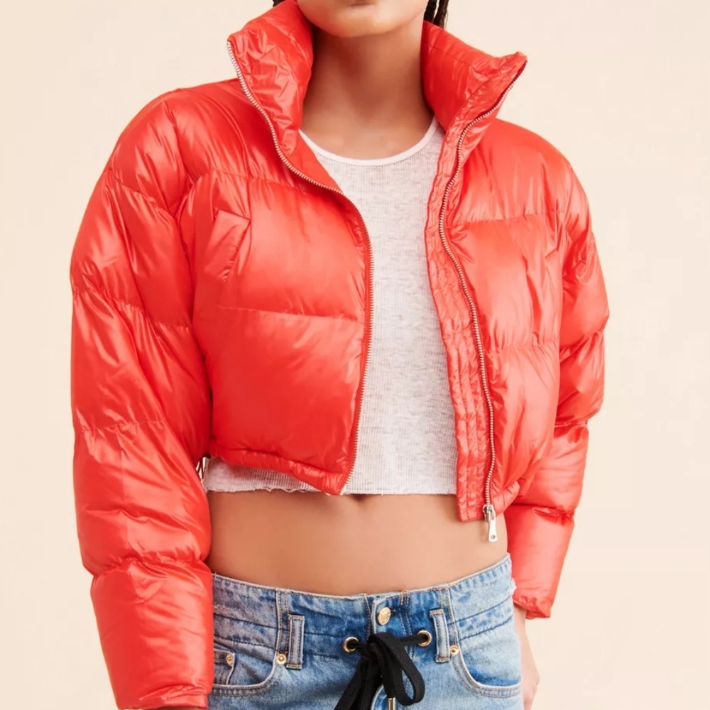 Urban Outfitters Red Taryn Crop Puffer Jacket Size M